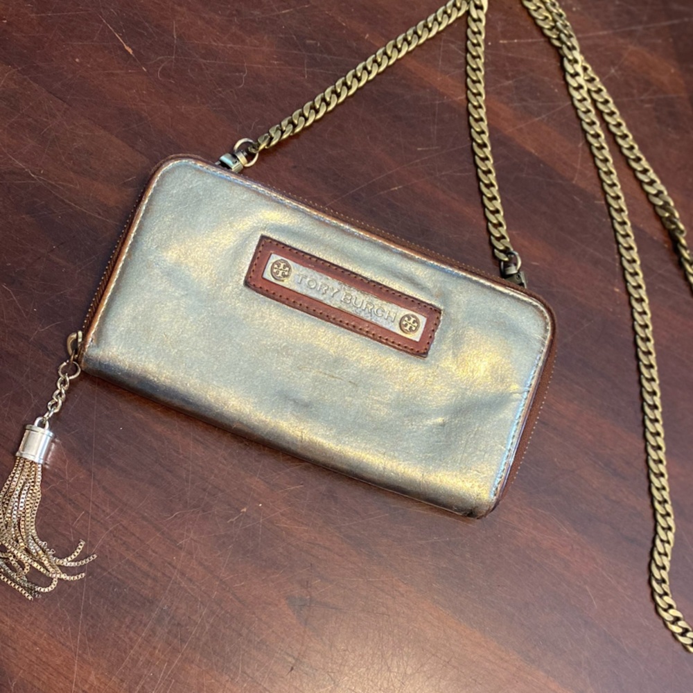 Vintage Tory Burch Leather Crossbody Wallet with Chain